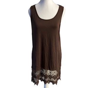 Dalin Brown Tank Top with Sheer and Crocheted Hem